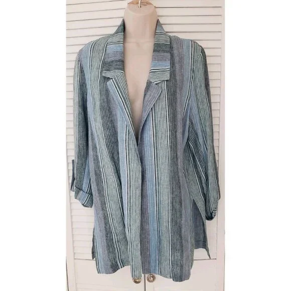 BAN•JARA OPEN FRONT STRIPED 3/4 SLEEVES BLAZER LARGE - Picture 2 of 7